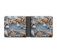 FekiLoot Shell Starfish Pattern Leather Wallet Mens Bifold Wallets Travel Cash Credit Card Holder Womens Minimalist Purse