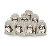 FekiLoot Shih Tzu Dog Bunches Pocket Cotton And Hemp with Drawstring, 8 Pieces Reusable Sachet Gift Bags Pouch, Portable Jewelry Pouch, Wedding DIY Craft Party
