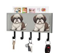 FekiLoot Shih Tzu Dog Key Holder for Wall Adhesive, No Drilling, Key Hooks with 5 Hooks Wall Mounted, Self Adhesive Keys Rack for Entryway, Hallway, Living Room, Kitchen, Office