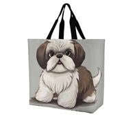 FekiLoot Shih Tzu Dog Shopping Bag Foldable, Multipurpose Shoulder Bag, Reusable Grocery Bag Holder with Long Shoulder Strap, Waterproof Tote Bags for Work, Beach, Travel