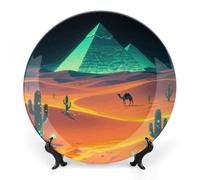 FekiLoot Shining Desert Decorative Plates Bone China Plates with Stand for Display 6inch Round Ceramic Dinner Plates Dessert Plate for Kitchen Party Coffee Table Decor Art