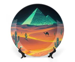 FekiLoot Shining Desert Decorative Plates Bone China Plates with Stand for Display 6inch Round Ceramic Dinner Plates Dessert Plate for Kitchen Party Coffee Table Decor Art