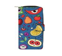 FekiLoot Shining Eyes Doodle Wallet Large Capacity Travel Double Fold Wallets Portable Zipper Leather Purse for Women Men