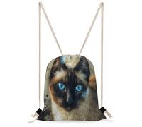 FekiLoot Siamese Cat Art Drawstring Backpack Sports Gym Bag Drawstring Bags Foldable Backpack for Women Men