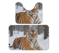 FekiLoot Siberian Tiger Bath Rug Mat 2 Piece Set 19.7"x31.5" Super Absorbent Bathroom Rugs with U Shaped Contour Bathroom Mat Washable Bath Mats, Non-Slip Backing for Toilet Rug