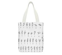 FekiLoot Sign Language Alphabet Canvas Tote Bag Lightweight Medium Reusable Grocery Shopping Cloth Bag Multi-Purpose Tote Bags with Zipper Inner Pocket Large Capacity Shopping Bags