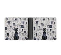 FekiLoot Simple Black Cat Leather Wallet Double-Sided Different Images Bifold Wallet Ultra Strong Stitching Slim Wallets