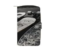 FekiLoot Skate Boards Wallet Large Capacity Travel Double Fold Wallets Portable Zipper Leather Purse for Women Men