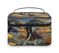 FekiLoot Skeleton Ball Pumpkin Field Makeup Bag Large Capacity Travel Cosmetic Bag Lightweight Hand-held Toiletry Bags Portable Cosmetic Pouch Cute Make Up Pouch for Women