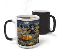 FekiLoot Skeleton Ball Pumpkin Field Mug Heat Sensitive Coffee Mugs Colour Changing Magical Coffee Tea Cup Funny Art Mug Sublimation Mugs Novelty Ceramic Cup for Women Men 11oz