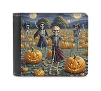 FekiLoot Skeleton Ball Pumpkin Field Wallet Large Capacity Slim Bifold Wallet with Multiple Card Slots PU Leather Men Purse