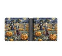 FekiLoot Skeleton Ball Pumpkin Field Wallet Slim Leather Bifold Wallet Extra Capacity Wallets with Multiple Card Slots Men Billfold