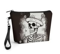 FekiLoot Skeleton Chef Makeup Bags Portable Cosmetic Pouch With Drawstring, Leather Cosmetic Daily Beauty Holder, Travel Toiletry Storage Bag For Daily Use And Vacation