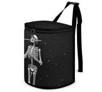FekiLoot Skeleton in The Night Car Trash Can Waterproof Car Trashs Bag with Zipper Cars Trash Bin Auto Garbage Bag Large Capacity for Foldable Trashs Bin for Truck SUV Home Office