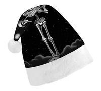 FekiLoot Skeleton in The Night Santa Hat Comfortable Soft Christmas Hat Reusable Christmas Cap for Adults for Xmas And New Year Holiday Party Supplies