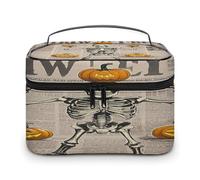 FekiLoot Skeleton Pumpkin Makeup Bag Large Capacity Travel Cosmetic Bag Lightweight Hand-held Toiletry Bags Portable Cosmetic Pouch Cute Make Up Pouch for Women