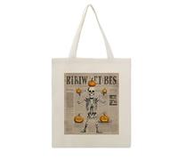 FekiLoot Skeleton Pumpkin Tote Bag Reusable Grocery Shopping Cloth Bags Lightweight Canvas Tote Bag Large Capacity Cloth Bags Crafts DIY Your Creative Designs