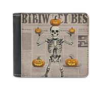 FekiLoot Skeleton Pumpkin Wallet Large Capacity Slim Bifold Wallet with Multiple Card Slots PU Leather Men Purse