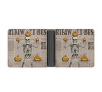 FekiLoot Skeleton Pumpkin Wallet Slim Leather Bifold Wallet Extra Capacity Wallets with Multiple Card Slots Men Billfold