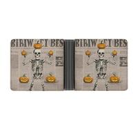 FekiLoot Skeleton Pumpkin Wallet Slim PU Bifold Design Wallet with Multiple Card Slots Wallets Extra Capacity Pocket Wallets