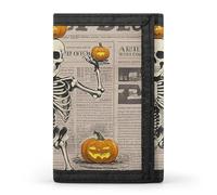 FekiLoot Skeleton Pumpkin Wallet Slim Trifold Wallets with Multiple Card Slots Credit Card Holder Pocket Coin Purse