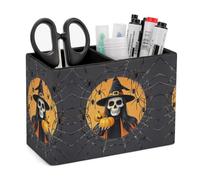 FekiLoot Skeleton Spider Web Pen Holders for Desk Small Remote Control Holder Leather Pencil Cup with Double Compartments Desktop Organizer for Table Desk Office Space Saving