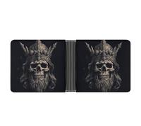 FekiLoot Skull And Ax Leather Wallet Double-Sided Different Images Bifold Wallet Ultra Strong Stitching Slim Wallets