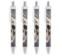 FekiLoot Skull Flower Ballpoint Pens Retractable Black Ink Ballpoint Pens 0.5mm Medium Point Smooth Writing Pattern Pen with Super Soft Grip Cute Work Supplies for Men Women 4 PCS
