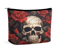 FekiLoot Skull Rose-Red Toiletry Bag Travel Cosmetic Bag with Zipper Personalized Makeup Pouch Makeup Pouch for Women for Use in Daily Life Travel Other Occasions