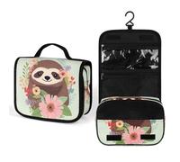 FekiLoot Sloth And Flowers Wash Bag Cute Hanging Toiletry Bag Large Capacity Medicine Bags Portable Organized Pockets for Makeup Organizer for Travel Essentials