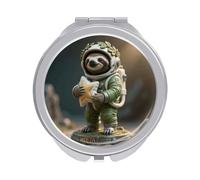 FekiLoot Sloth Astronaut Model Compact Mirror 1x/2x Magnifying Mirror Travel Makeup Mirrors Cute Pocket Small Mirrors for Women Ideal Gift on Birthday, Christmas, Graduation Round Silver
