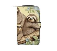 FekiLoot Sloth Family Wallet Large Capacity Travel Double Fold Wallets Portable Zipper Leather Purse for Women Men