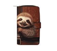 FekiLoot Sloth on Zipper Wallet Large Capacity Travel Double Fold Wallets Portable Zipper Leather Purse for Women Men