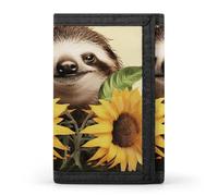 FekiLoot Sloth Sunflower Trifold Wallet Slim Minimalist Front Pocket Men's Passcase Wallet Credit Card Holder