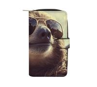 FekiLoot Sloth with Sunglasses Wallet Large Capacity Travel Double Fold Wallets Portable Zipper Leather Purse for Women Men