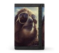 FekiLoot Sloth with Sunglasses Wallets Exquisite Trifold Wallet Front Pocket Wallet with Zipper Keychain Coin Purse Credit Card Holder for Adult