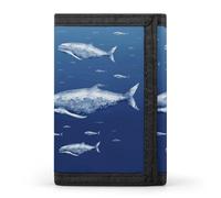 FekiLoot Small Blue Whale Swimming Trifold Wallet Slim Minimalist Front Pocket Men's Passcase Wallet Credit Card Holder