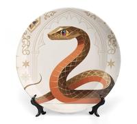FekiLoot Snake Classic Design Decorative Plates Bone China Plates with Stand for Display 6inch Round Ceramic Dinner Plates Dessert Plate for Kitchen Party Coffee Table Decor Art