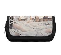 FekiLoot Snow And House Pencil Case Office Pencil Box Large Capacity Pencil Box Pouch Holder Double Zipper Pencil Case Use to Organize Desktop And Plan Space Home Office