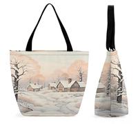 FekiLoot Snow And House Tote Bag for Women Reusable Grocery Bag Heavy-Duty Shopping Bags with Handles Fashion Handbag Casual Shopping Tote Large Capacity Shoulder Bags for Work Travel Picnic