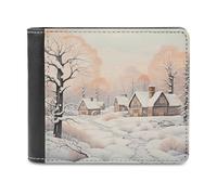FekiLoot Snow And House Wallet for Men Leather Bifold Wallet Extra Capacity Billfold Front Pocket Credit Card Holder Cash Purse