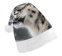 FekiLoot Snow Leopard Christmas Hat Cap with Plush Trim Warm Xmas Hats Headwear for Winter Holiday Party Supply