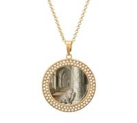 FekiLoot Snow Leopard Pendant Necklace for Women Men Elegant Diamond Circle Necklaces with 19.7 Inch Chain, Zinc Diamond Jewelry for Birthday Christmas Valentine's Day Gift, One Size, Zinc, Diamond