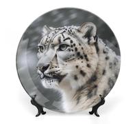 FekiLoot Snow LeopardDecorative Plate Round Ceramic Plates with Display Stand Salad & Dessert Serving Plates Home Table Art Decoration for Kitchen Dining Room Wine Cabinet 7inch