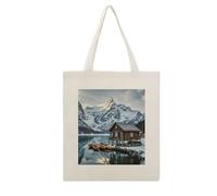 FekiLoot Snow Mountain Cabin Tote Bag Reusable Grocery Shopping Cloth Bags Lightweight Canvas Tote Bag Large Capacity Cloth Bags Crafts DIY Your Creative Designs