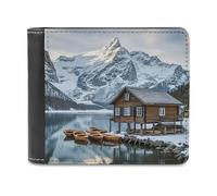 FekiLoot Snow Mountain Cabin Wallet Large Capacity Slim Bifold Wallet with Multiple Card Slots PU Leather Men Purse