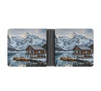 FekiLoot Snow Mountain Cabin Wallet Slim Leather Bifold Wallet Extra Capacity Wallets with Multiple Card Slots Men Billfold