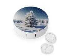 FekiLoot Snow Pine Tree Christmas Contact Lens Case Portable Travel Outdoor Contact Lens Cases Circle Leakproof Makeup Storage Box with Mirror for Home Office Dormitory