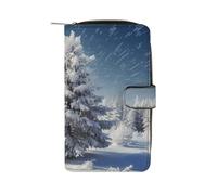 FekiLoot Snow Pine Tree Christmas Wallet Large Capacity Travel Double Fold Wallets Portable Zipper Leather Purse for Women Men