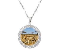 FekiLoot Solo Walk on The Grassland Necklace Round Coin Pendant Necklaces Charm Circle Chain Pendant Fashion Jewelry Necklaces Disc Round Pendant Necklace for Women Men Wife